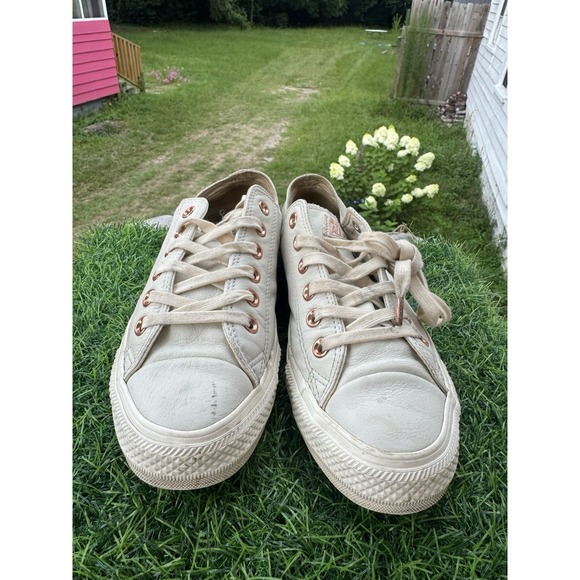Converse All Star Ox Lo Ladies Leather Trainers Ivory White US Size 8/39 553243C - Picture 3 of 8